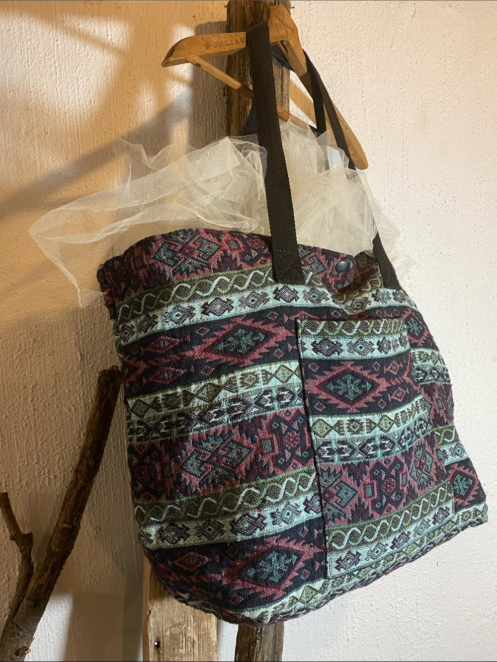 Boho Aztec Pattern Tote Bag in Teal & Burgundy NWOT